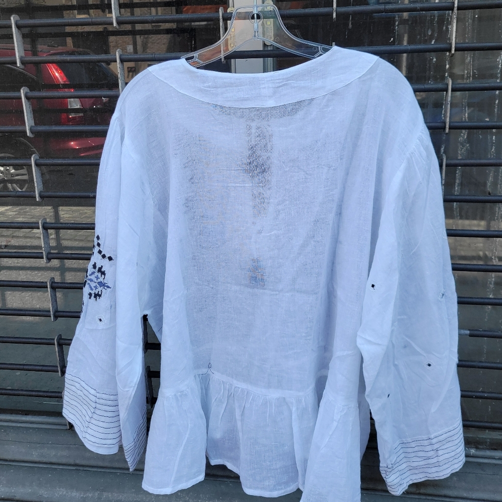 Jorja Womens Embroidery Tassel White Blouse with Elegant Design Size 2X